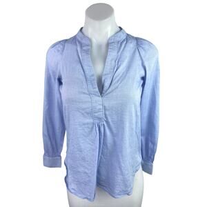 Ann Taylor LOFT Women's Blue Long Sleeve V-Neck Pleated Shirt Blouse Top Sz XXS
